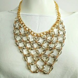 M. Haskell Bib V Drop Glass Bead Goldtone Necklace